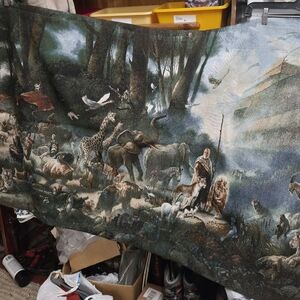 Vintage French Jungle Tapestry 64" Long 34" Tall. Painting By Tom BuBois